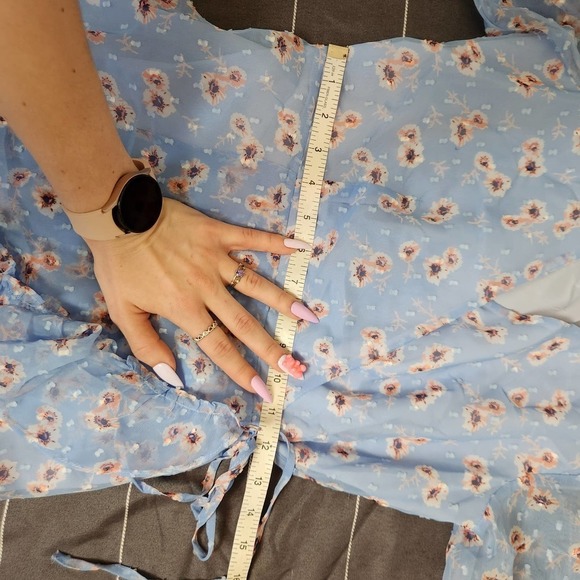 CODE x mode womens XS dress sky blue floral print wrap Cottage fairy core - Picture 4 of 6